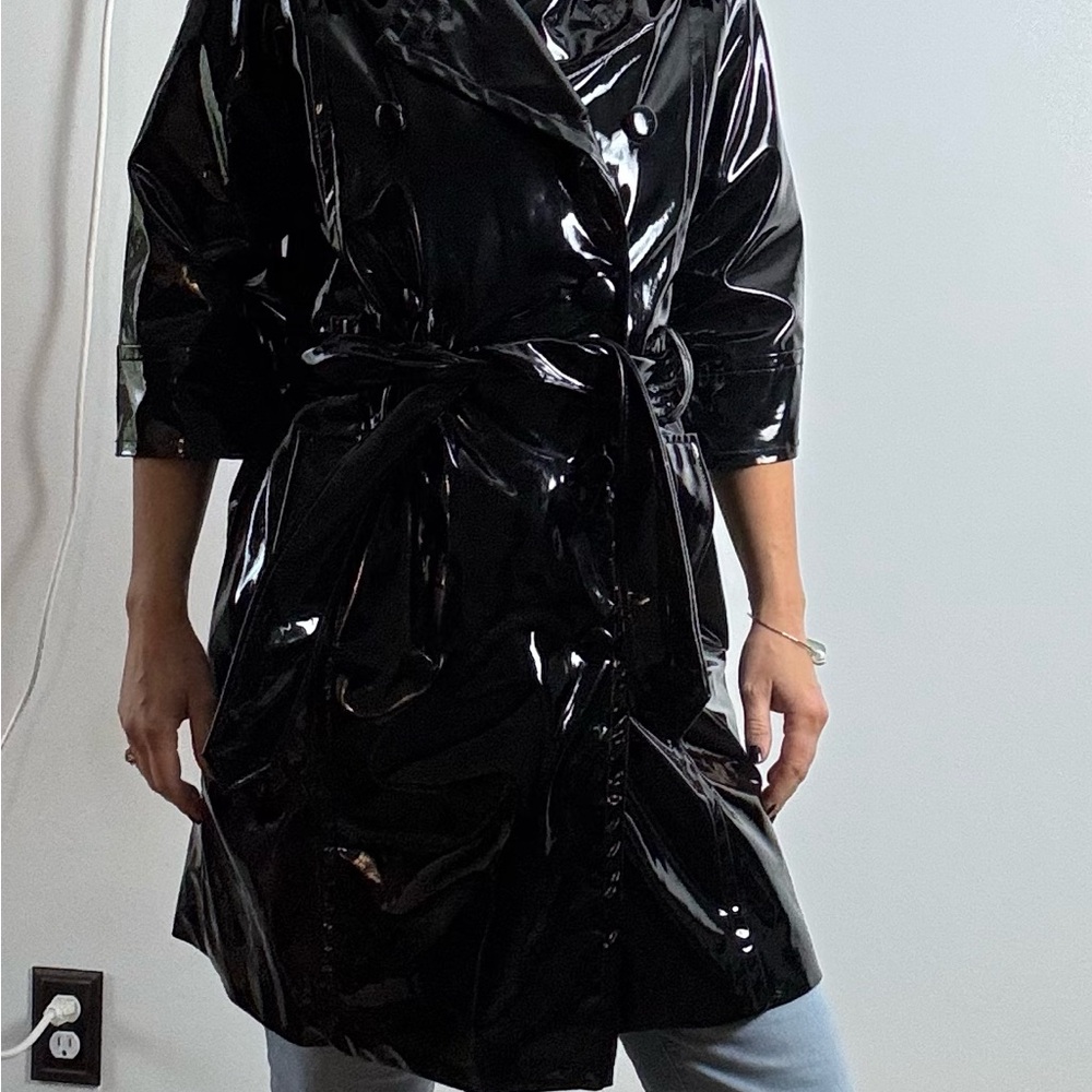 Live a Little Shiny Black Trench Coat